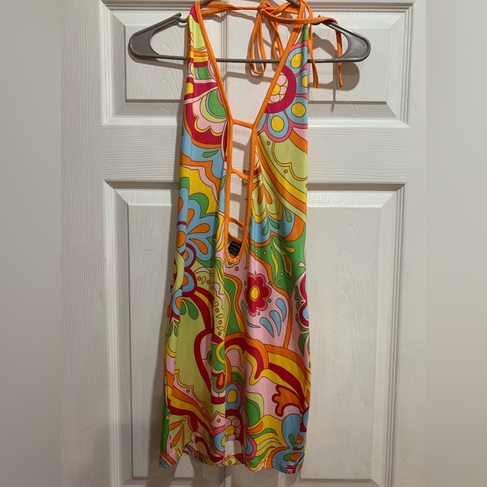 Multicolored open back halter dress
